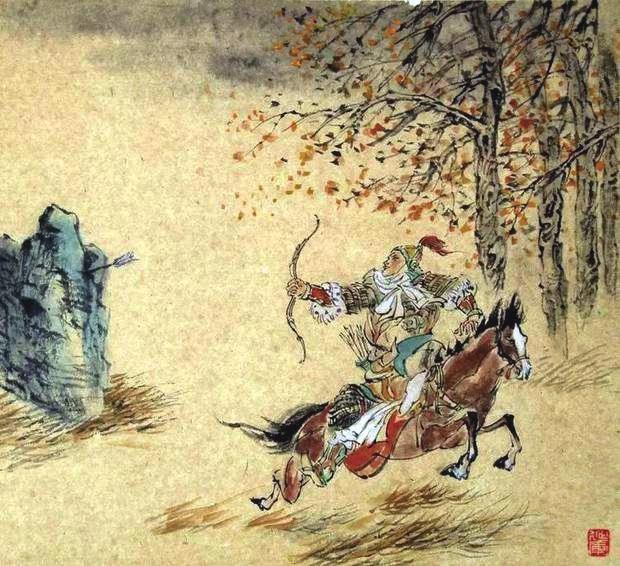 “林暗草驚風(fēng)，將軍夜引弓。”畫作